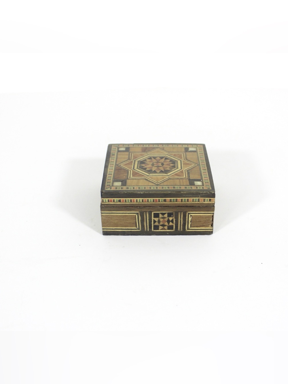 Vintage Wood Marquetry Inlaid Box Small Ring Handmade